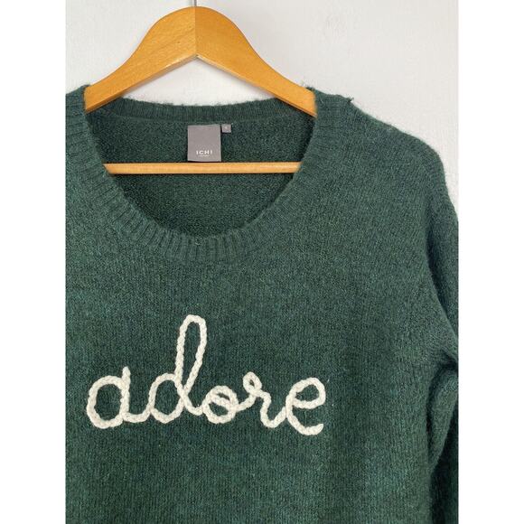 Ichi Adore Embroidered Alpaca Blend Green Soft Sweater Small - Picture 3 of 4